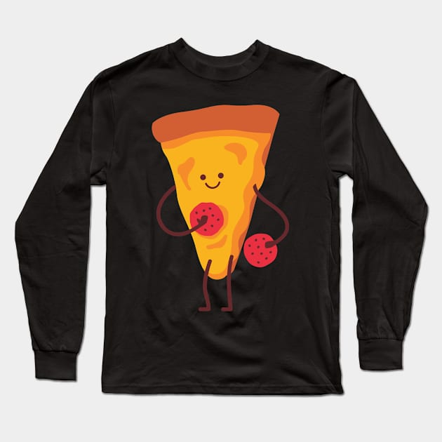 Cartoon Pepperoni Cute Pizza Slice Long Sleeve T-Shirt by InkyArt